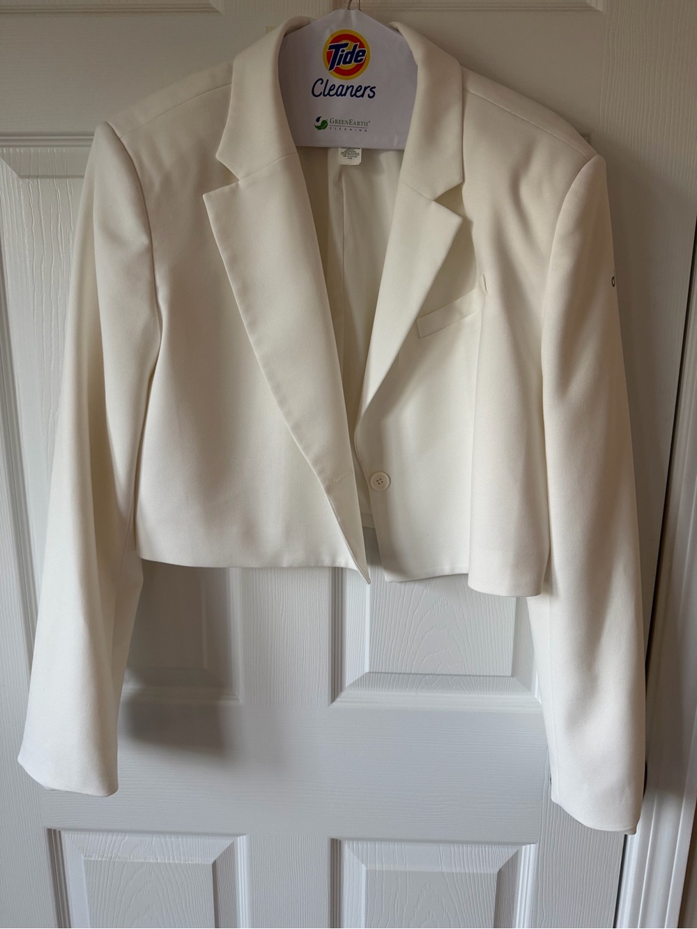 ALO Yoga Cropped First Class Blazer Jacket 1 Button Collar Suit Ivory White M - Picture 4 of 9